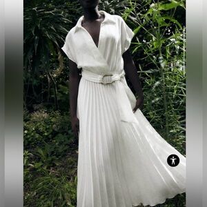 Zara Linen Blend Pleated Wrap Dress